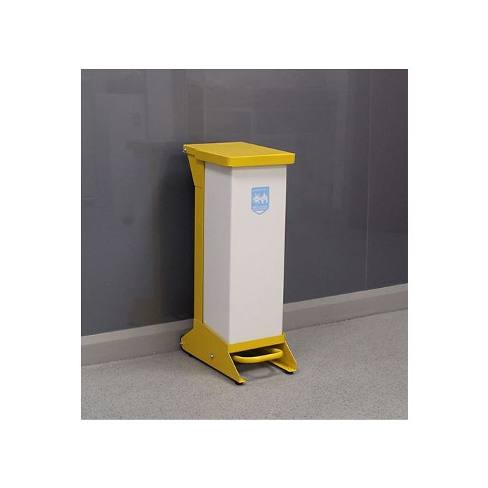 28 Litre Metal Hands-Free Clinical Waste Bin Yellow Lid