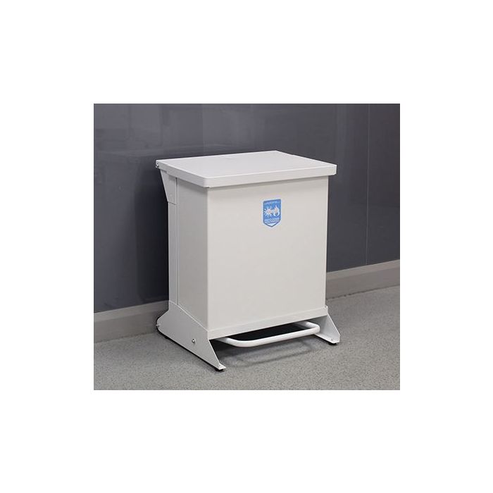 42 Litre Metal Hands-Free Clinical Waste Bin White Lid  