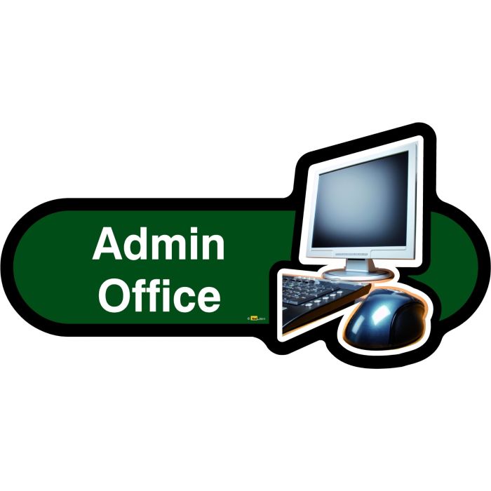 'Admin Office' 1mm - 300mm Self Adhesive Sign - Green
