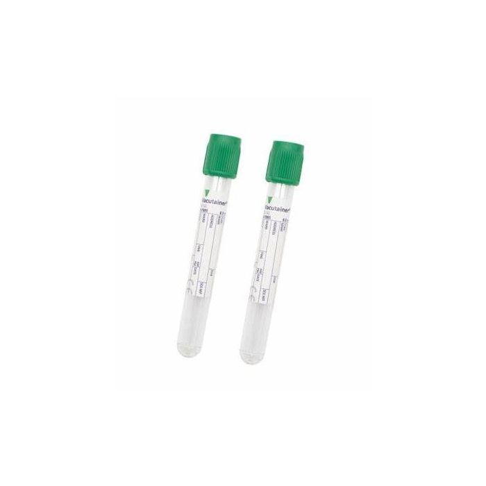 BD Vacutainer Plastic Lithium Heparin tube with Green BD Hemogard Closure, 4ml box 100