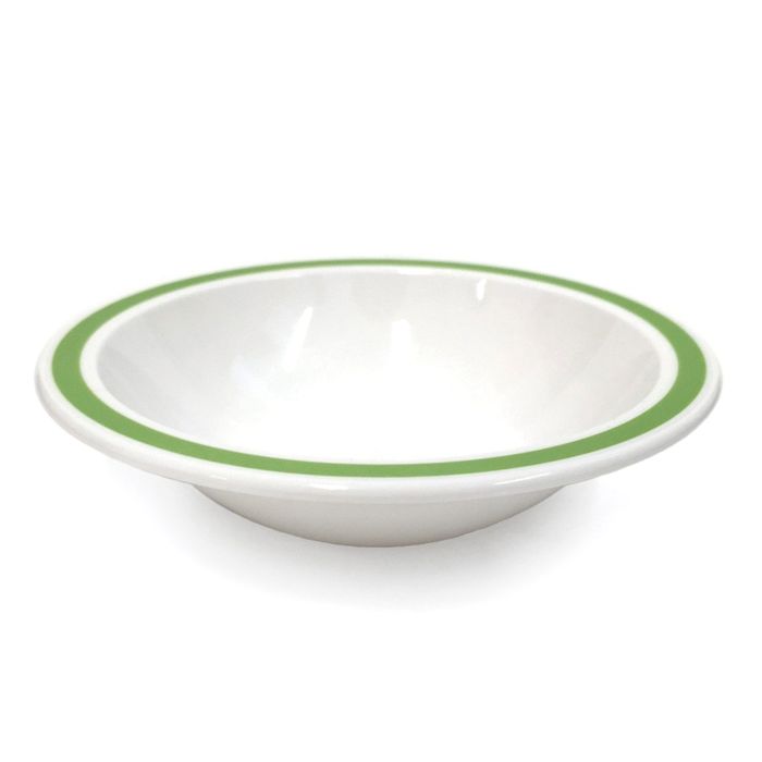 Polycarb White Bowl Narrow Green Rim - Each