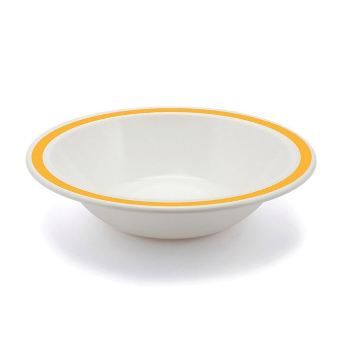 Polycarb White Bowl Narrow Yellow Rim - Each