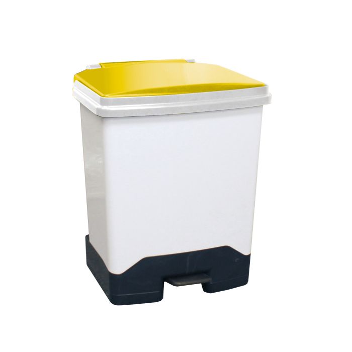 42 Litre Fully Plastic Fire Retardant Pedal Bin (H58Cmxw46Cmxl42Cm) Yellow Lid - Each