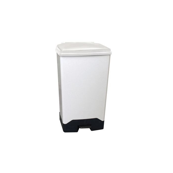 70 Litre Fully Plastic Fire Retardant Pedal Bin (H79-W46-D42Cm) White Lid - Each