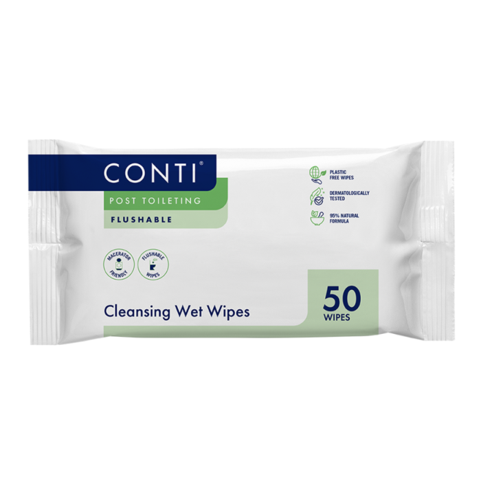 Conti Flushable Fragrance Free Moist Wipe (24 x 22cm)  -  Pack 50