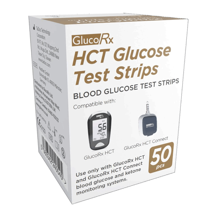 GlucoRX HCT Glucose Strips - Pack of 50