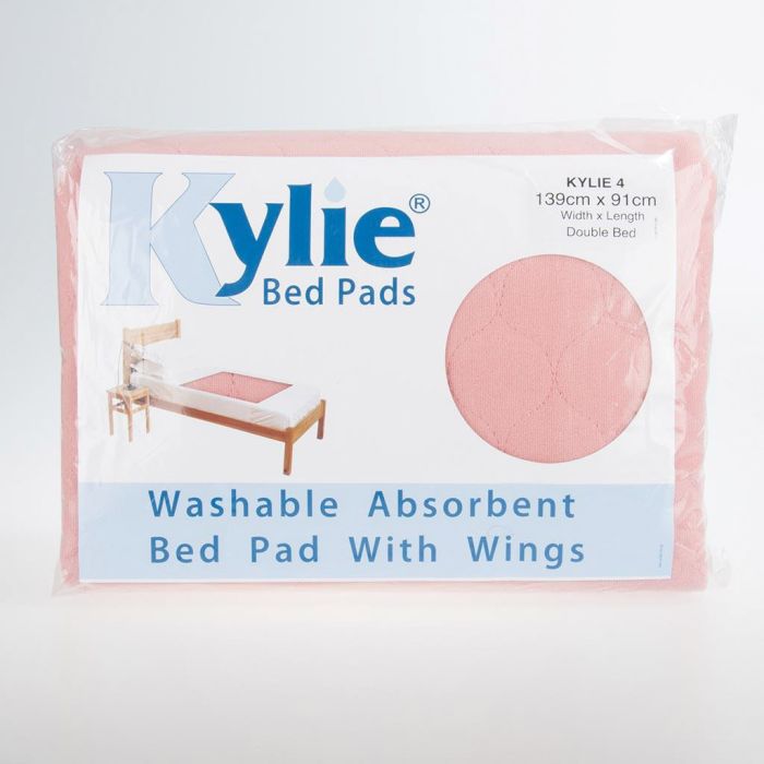 Kylie Washable Bed Pad 139X91Cm Double With Wings Pink - Each