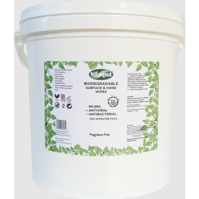 Nilaqua Biodegradable Surface and Hand Wipes - Tub 500 – Each