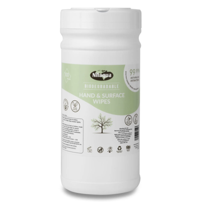 Nilaqua Biodegradable Surface & Hand Wipes - Tub 100 