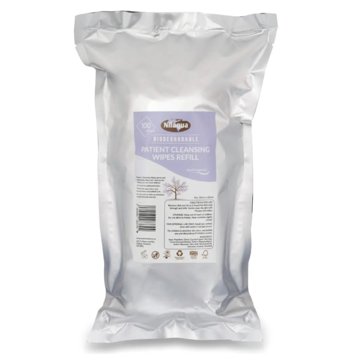 Nilaqua Biodegradable Patient Cleansing Wipes - Refill 100 