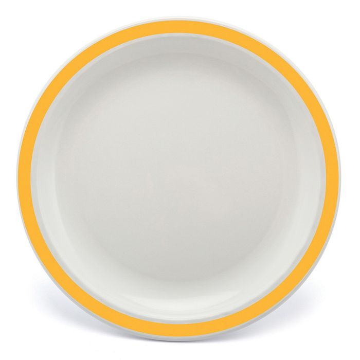 Polycarb White Dinner Plate Narrow Yellow Rim 23cm  -  Each