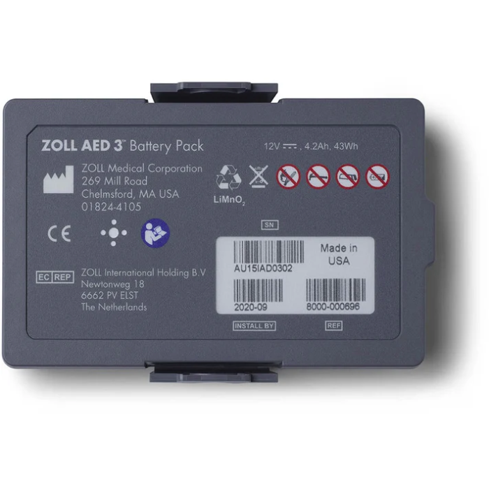 This is an image of the back of a Zoll AED 3 Battery Pack