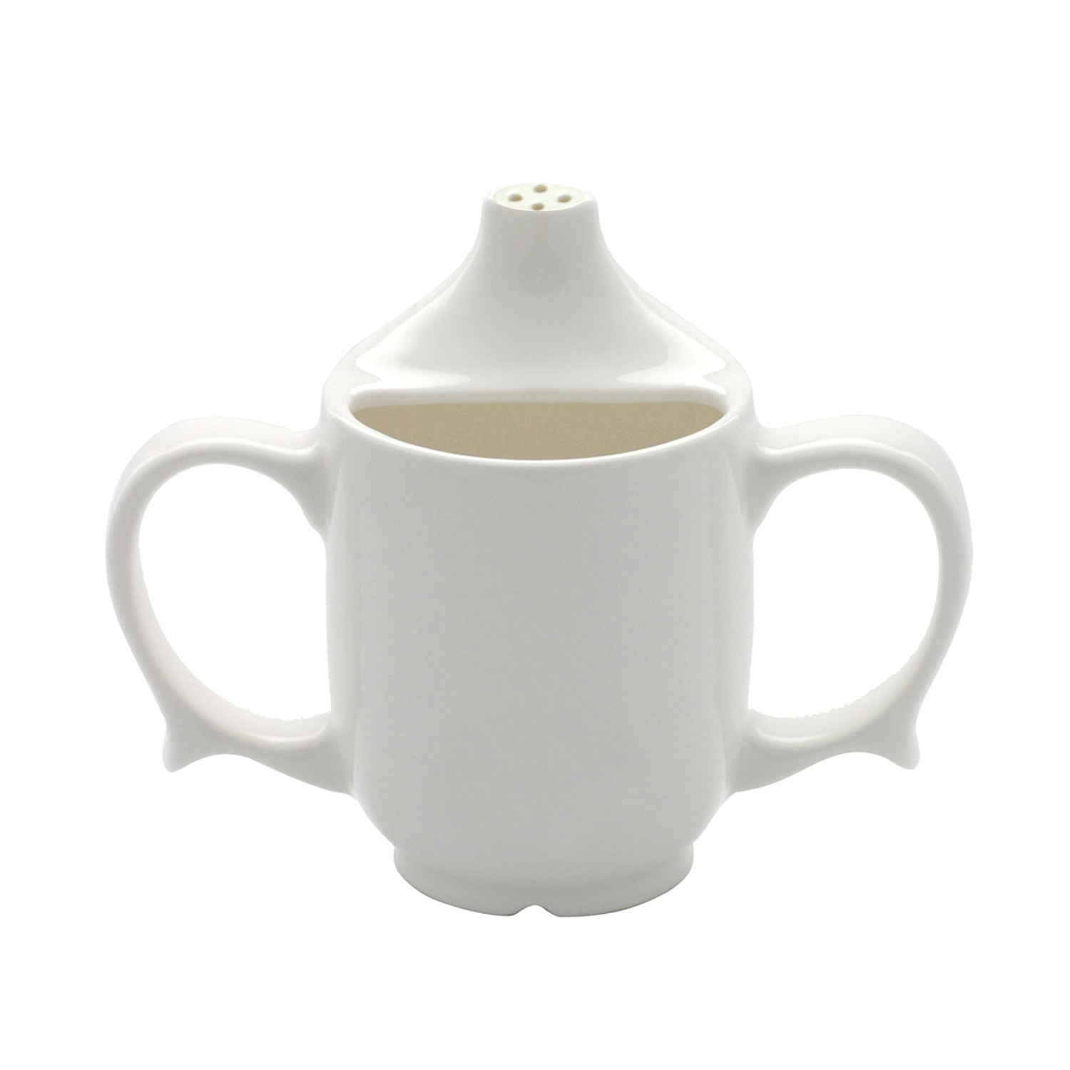 Dignity - Two Handled Ceramic Feeder Cup with Pierced Spout - 250ml - White
