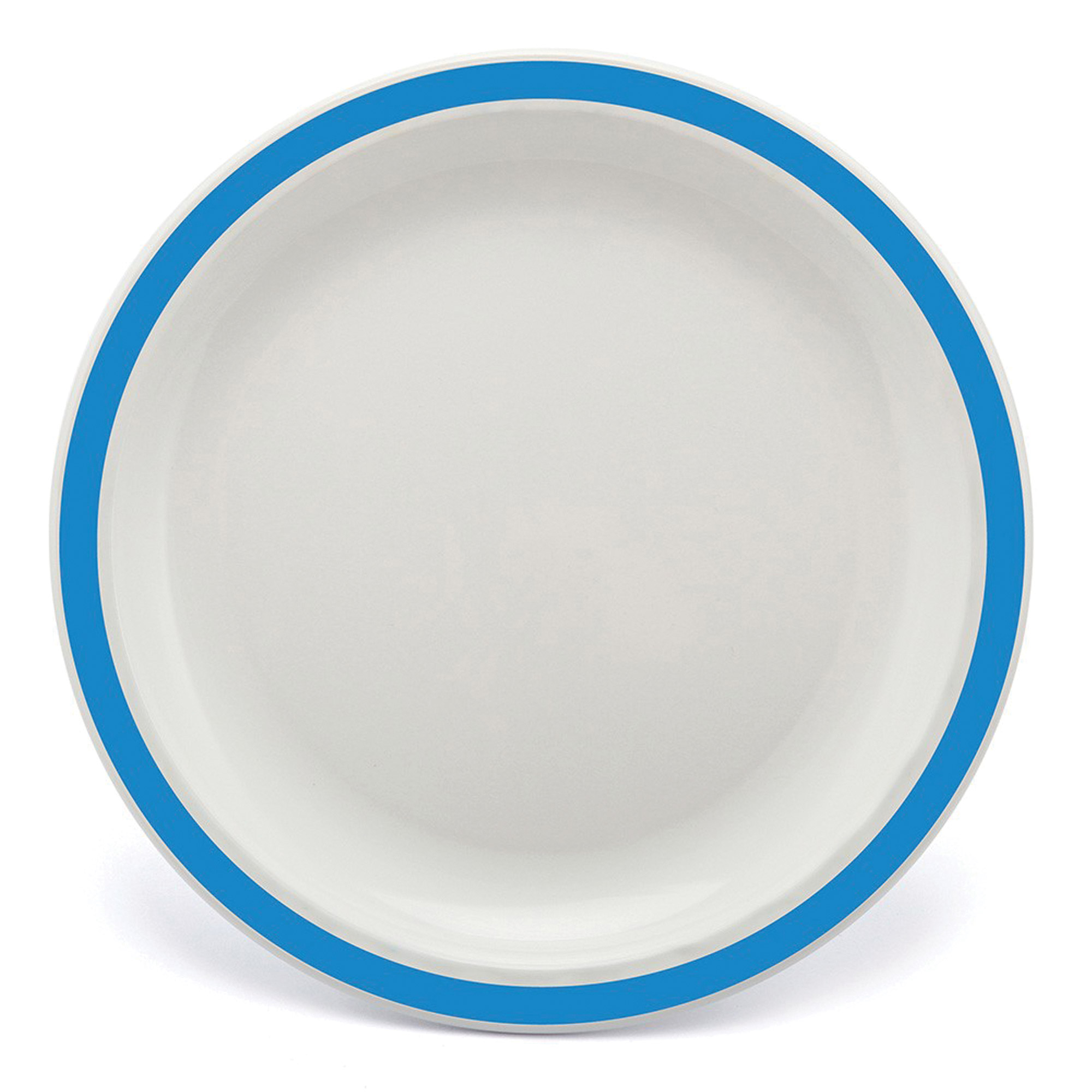 Polycarb White Dinner Plate Narrow Med Blue Rim 23cm - Each