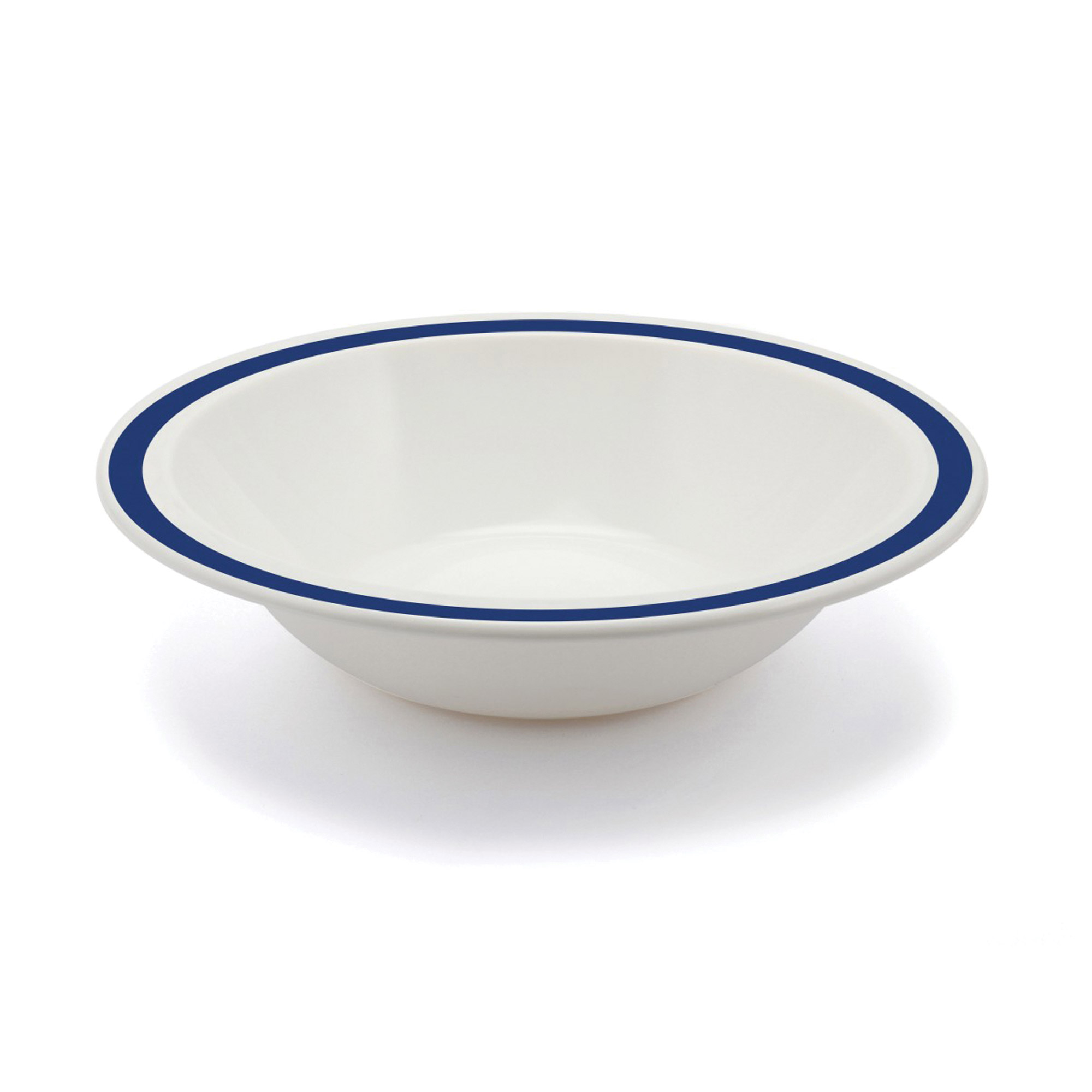 Polycarb White Bowl Narrow Med Blue Rim - Each