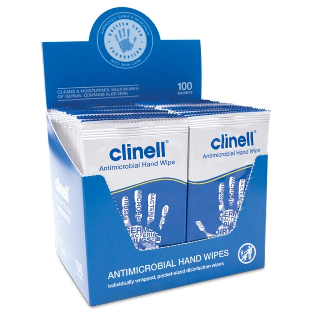 Clinell Antibacterial Hand Wipes (individually wrapped) - Box of 100
