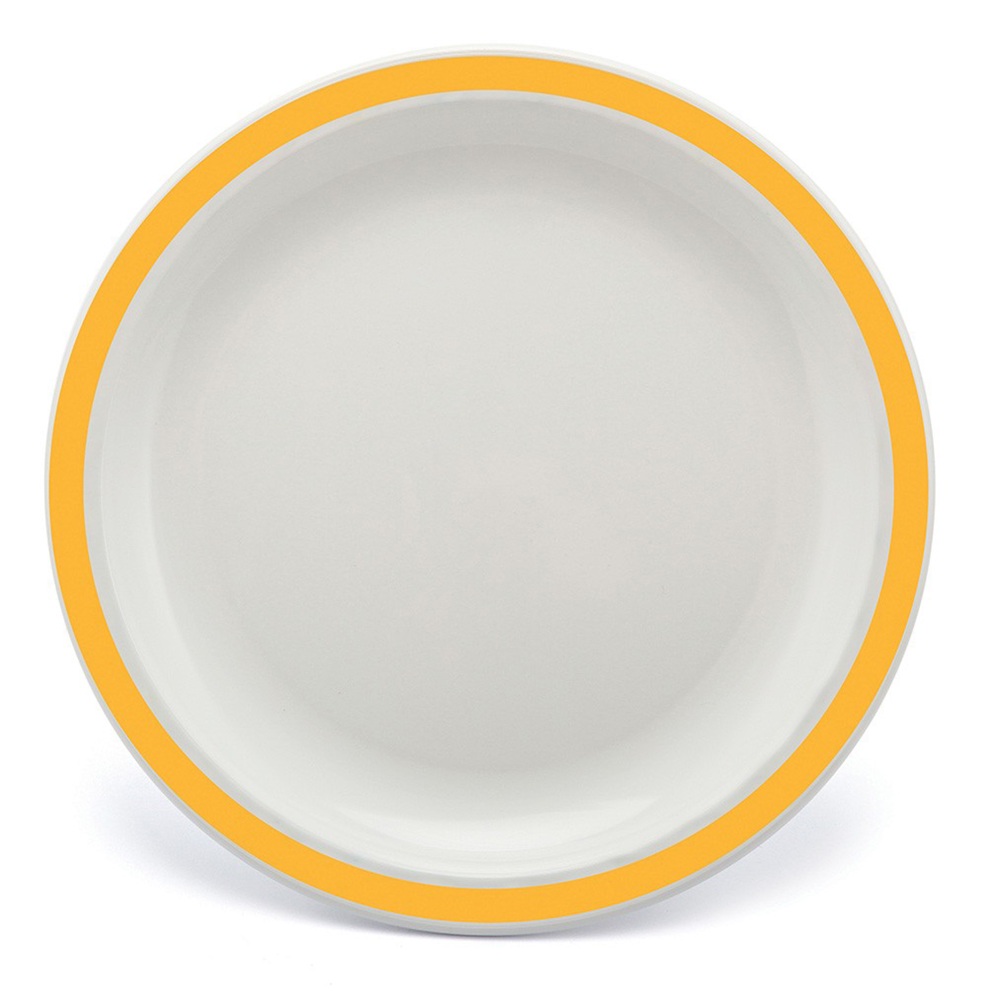 Polycarb White Dinner Plate Narrow Yellow Rim 23cm  -  Each
