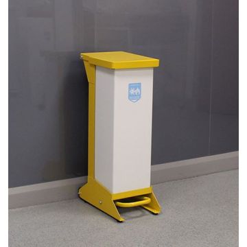 28 Litre Metal Hands-Free Clinical Waste Bin Yellow Lid  -  Each
