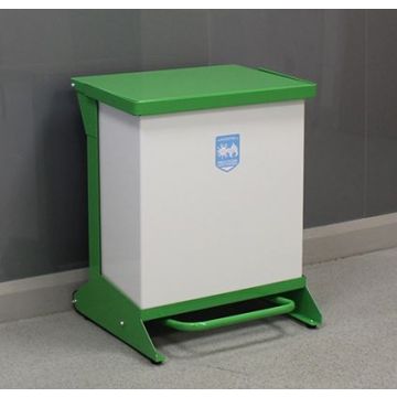 42 Litre Metal Hands-Free Clinical Waste Bin Green Lid  -  Each