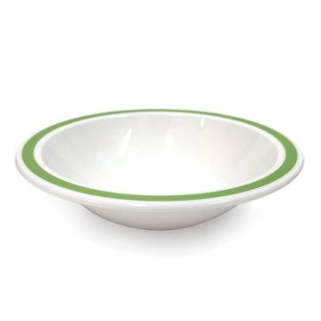 Polycarb White Bowl Narrow Green Rim - Each