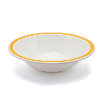 Polycarb White Bowl Narrow Yellow Rim - Each