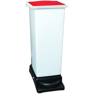 23 Litre Fully Plastic Fire Retardant Pedal Bin (H66Cm-w22Cm-d42Cm) Red Lid - Each