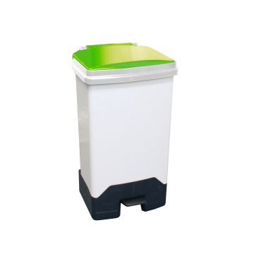 70 Litre Fully Plastic Fire Retardant Pedal Bin (H79-W46-D42Cm) Green Lid - Each