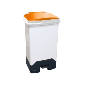 70 Litre Fully Plastic Fire Retardant Pedal Bin (H79-W46-D42Cm) Orange Lid - Each