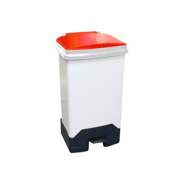 70 Litre Fully Plastic Fire Retardant Pedal Bin (H79-W46-D42Cm) Red Lid - Each