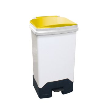 70 Litre Fully Plastic Fire Retardant Pedal Bin (H79-W46-D42Cm) Yellow Lid - Each