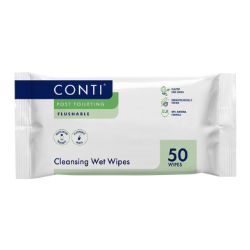 Conti Flushable Fragrance Free Moist Wipe (24 x 22cm)  -  Pack 50