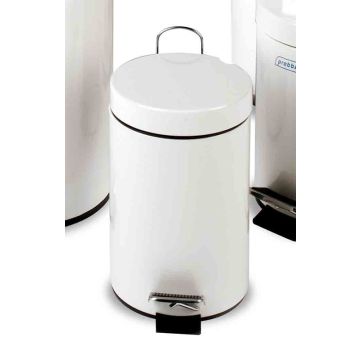 12 Ltr Pedal Bin Steel Body Lid Plastic Liner White - Each