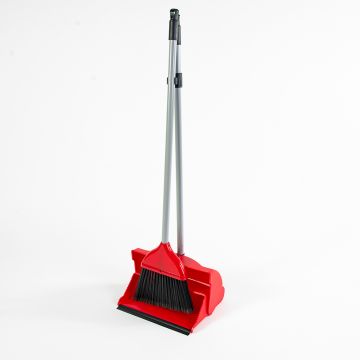 Red Plastic Lobby Dustpan and Brush - Each