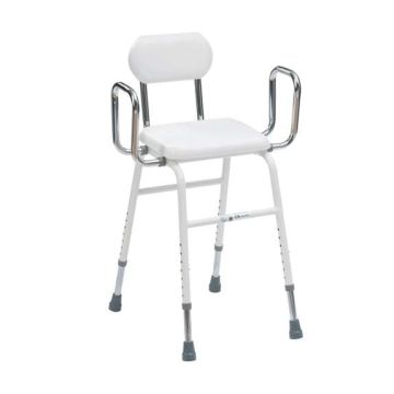 Perching Stool, Adjustable Height, Tubular Arms and Back 