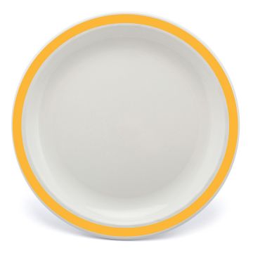 Polycarb White Dinner Plate Narrow Yellow Rim 23cm  -  Each