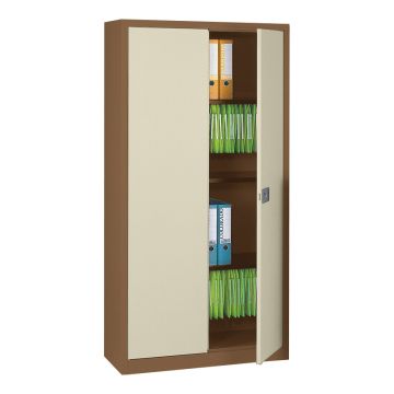 Tall 2 Door Locking Stationary Cupboard with Shelves - Coffee Cream