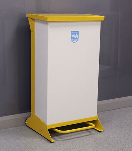 80L Metal Pedal Bin, F/R Removable Body - Yellow Lid - Each