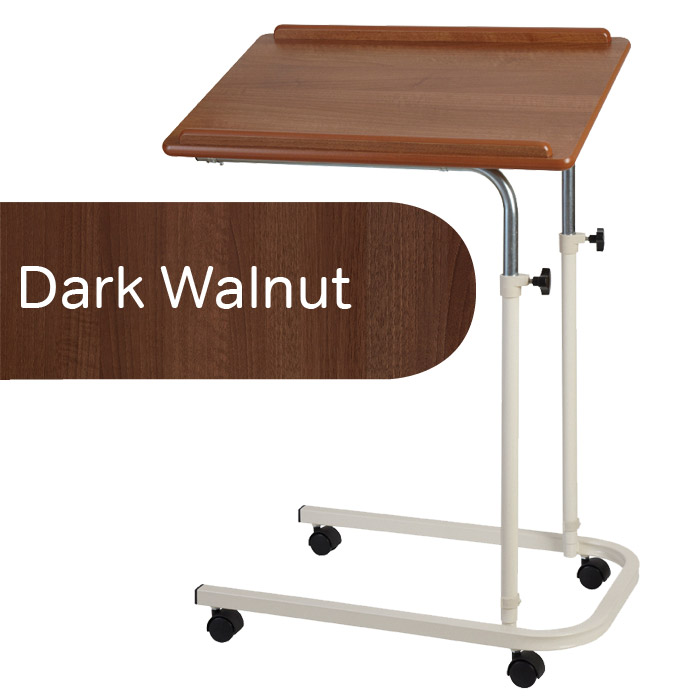 Dark Walnut Overbed Table with Castors