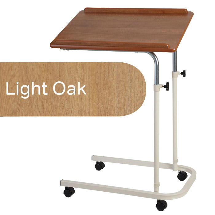 Light Oak Overbed Table with Castors