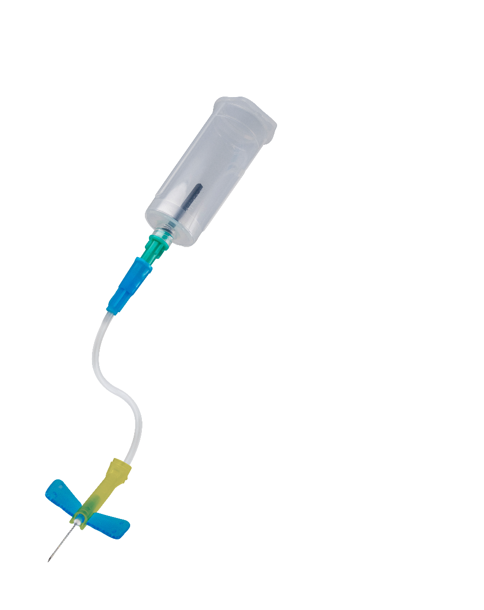 Blue Winged Needle Safety Blood Collection Set 23G x 3/4" (19mm) with 20cm Tube, Luer Adaptor & Holder - Box of 25