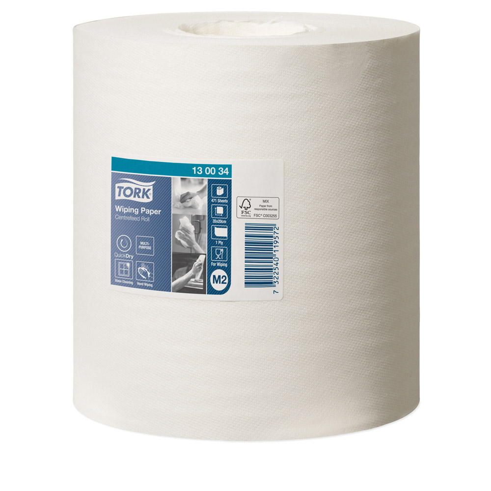 Tork Wiping Paper Centrefeed Roll - 1 Ply White