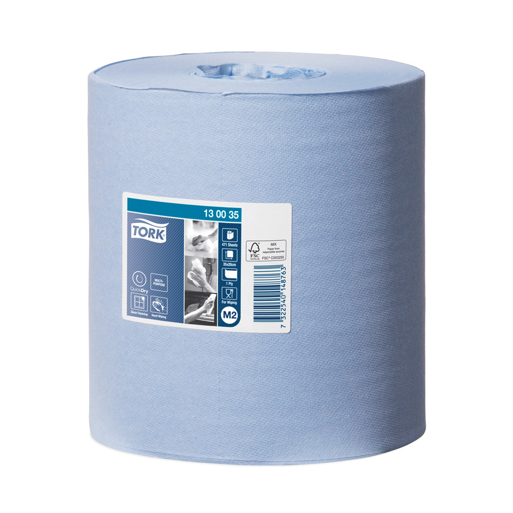 Tork Wiping Paper Centrefeed Roll - 1 Ply Blue