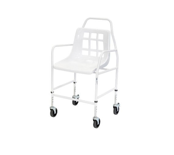 Adjustable Height Mobile Shower Chair with with Castors & 4 Brakes - EACH