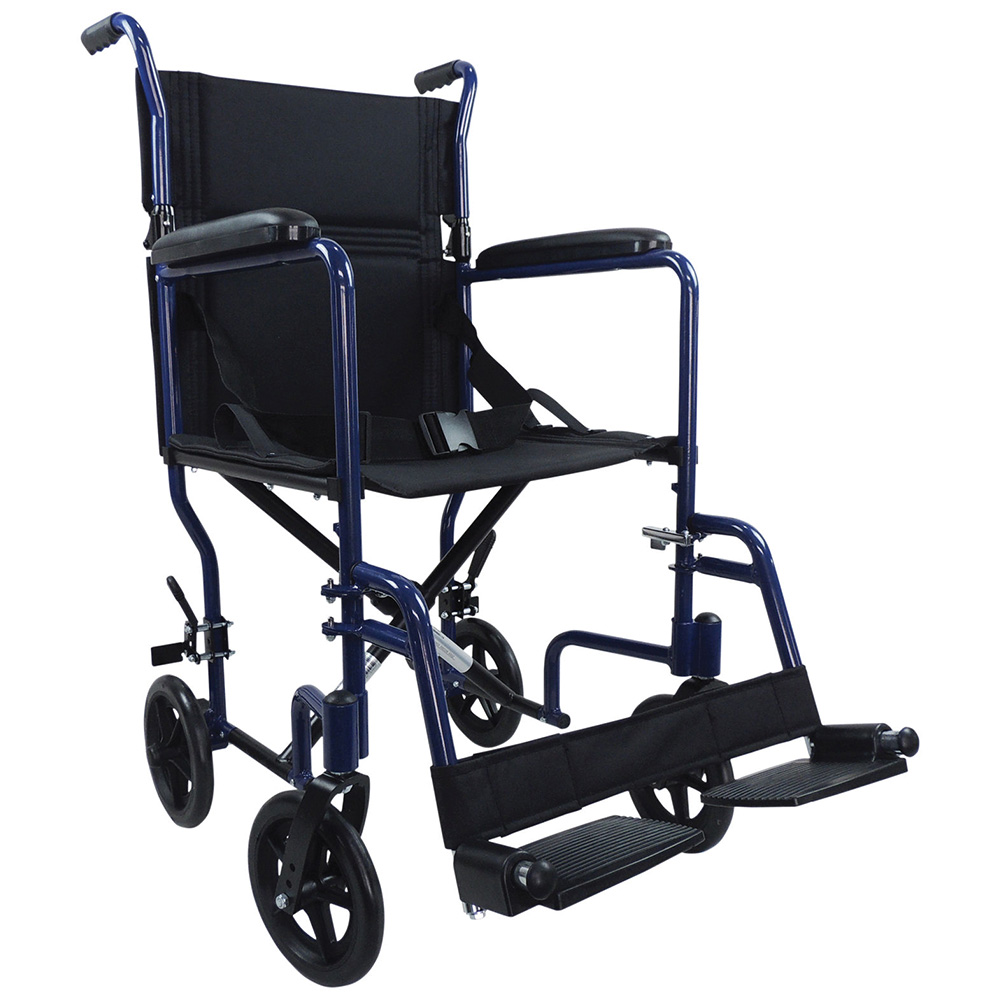 Steel Frame Compact Transit Wheelchair - Blue - EACH