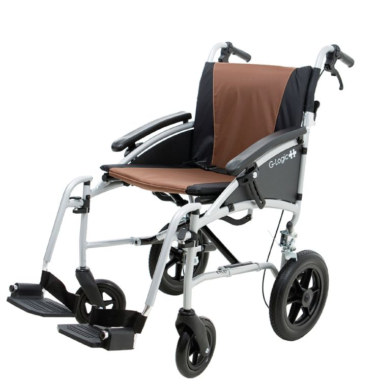 G-Logic Attendant Pushed Wheelchair, 45cm, Matt Black Frame - Brown Seating - Each