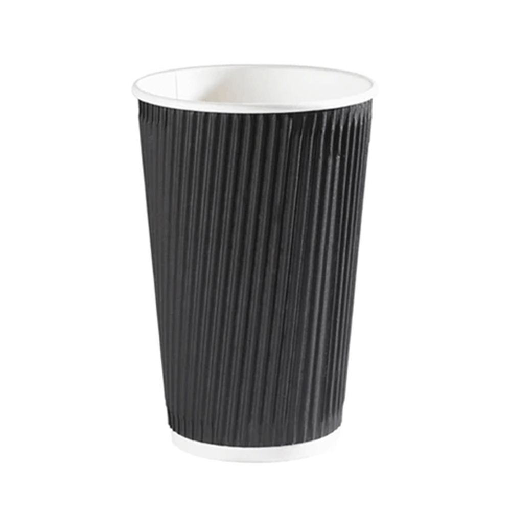 16oz Black Ripple Wall Hot Drink Cup 453ML - Case 500