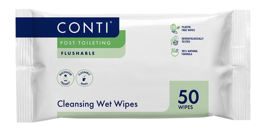 Conti Flushable Fragrance Free Moist Wipe (24 x 22cm)  -  Pack 50