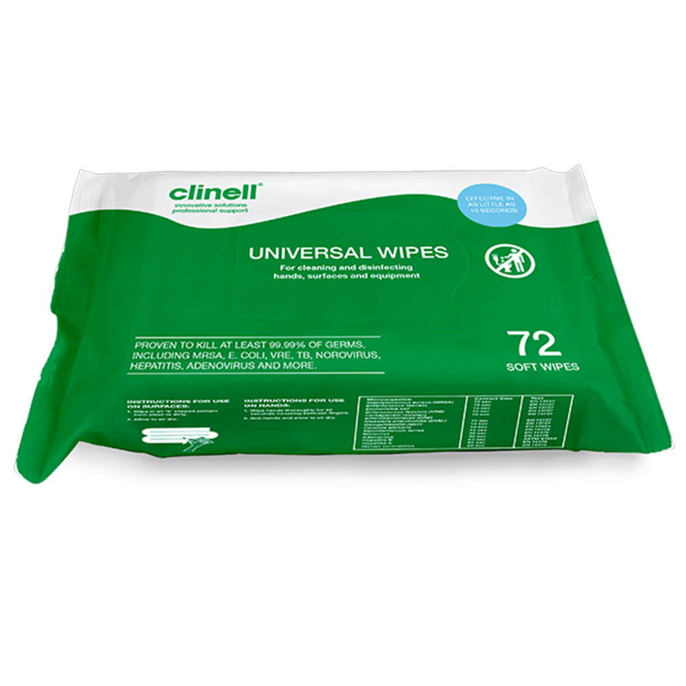 Clinell Universal Hand and Surface Wipes - 72 Pack