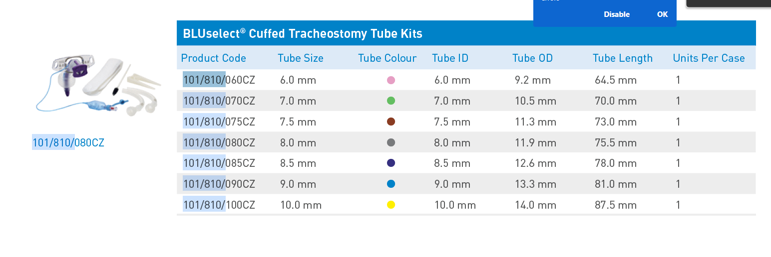 BLUselect Cuffed Tracheostomy Tube Kit - 6.0mm - Each