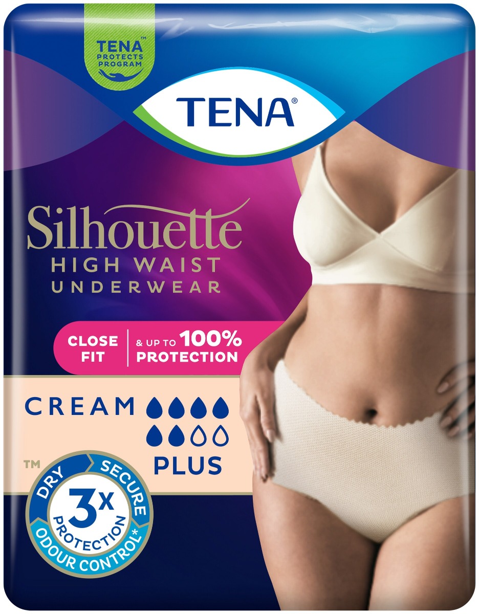 TENA Lady Pants Silhouette Plus Medium, Cream (High Waist) - Pack of 9